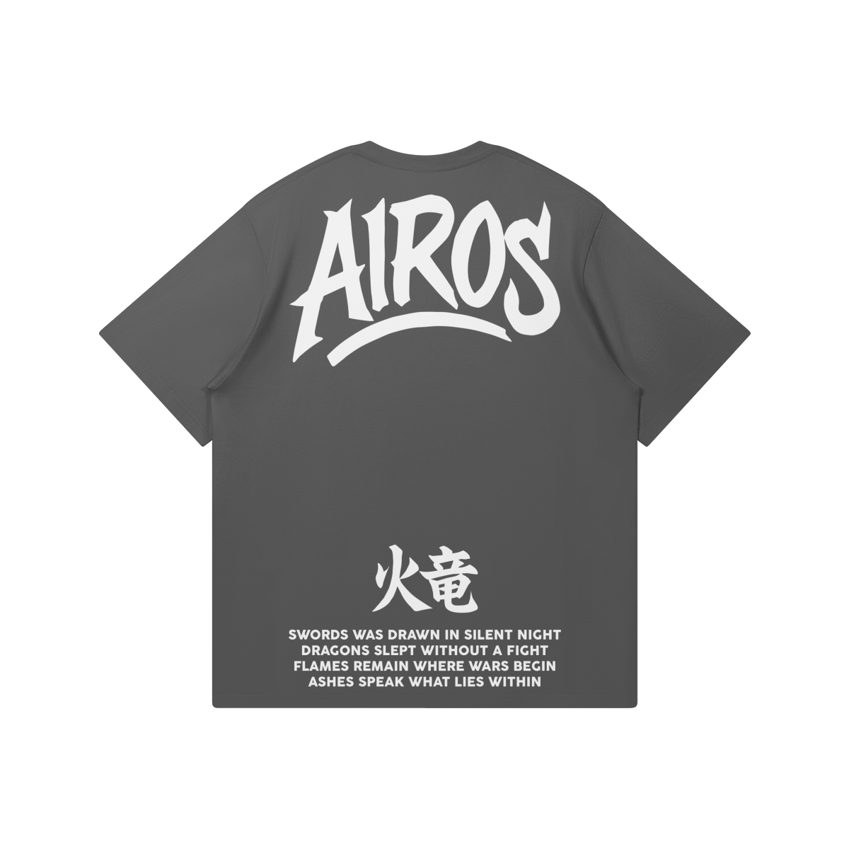 חולצת טי קלאסית עם רקמת לוגו של Airos עם דרקון אש